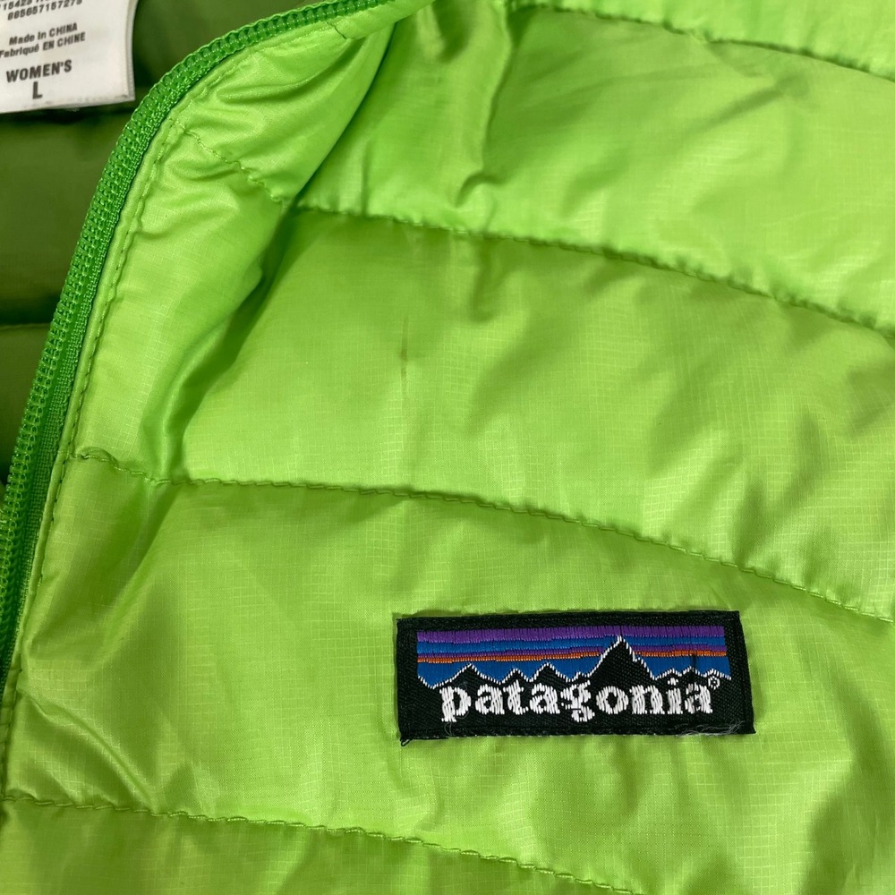 Patagonia Down Puffer Vest Womens Large Lime Green Full Zip Down Sweater Vest - Picture 4 of 13